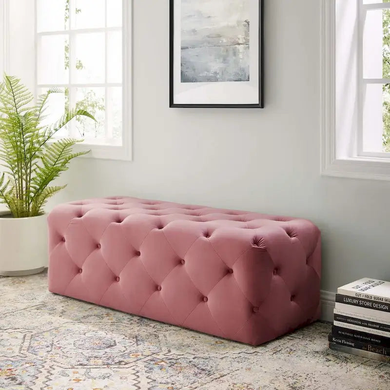 48-inch Button Tufted Entryway Velvet Bench