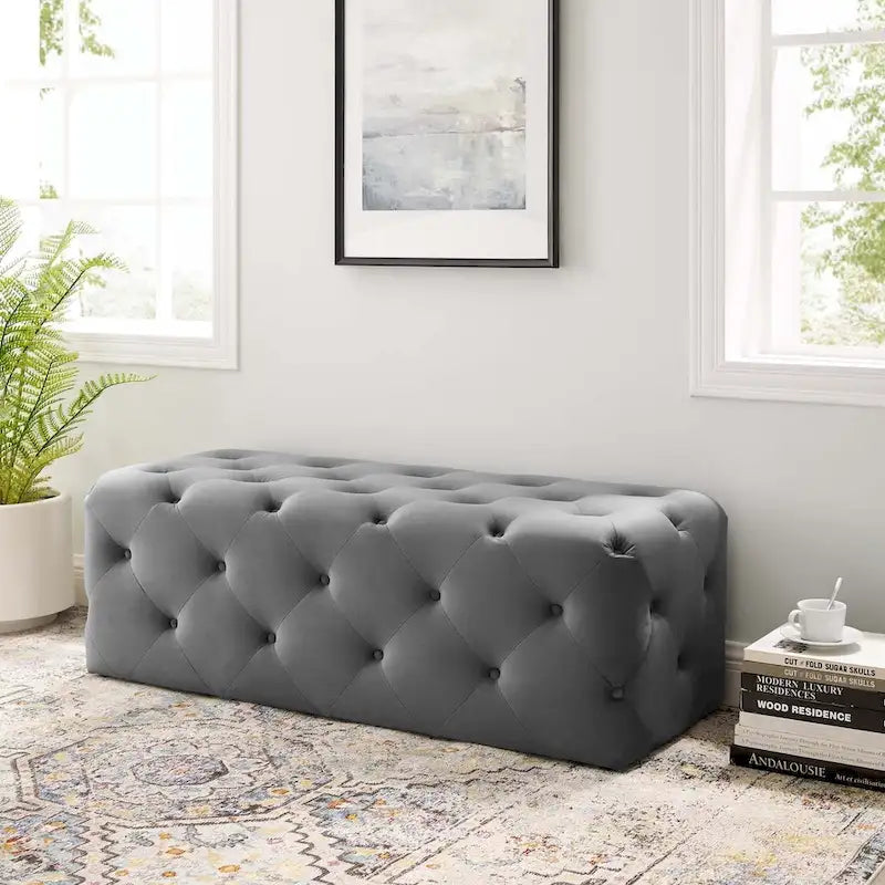 48-inch Button Tufted Entryway Velvet Bench