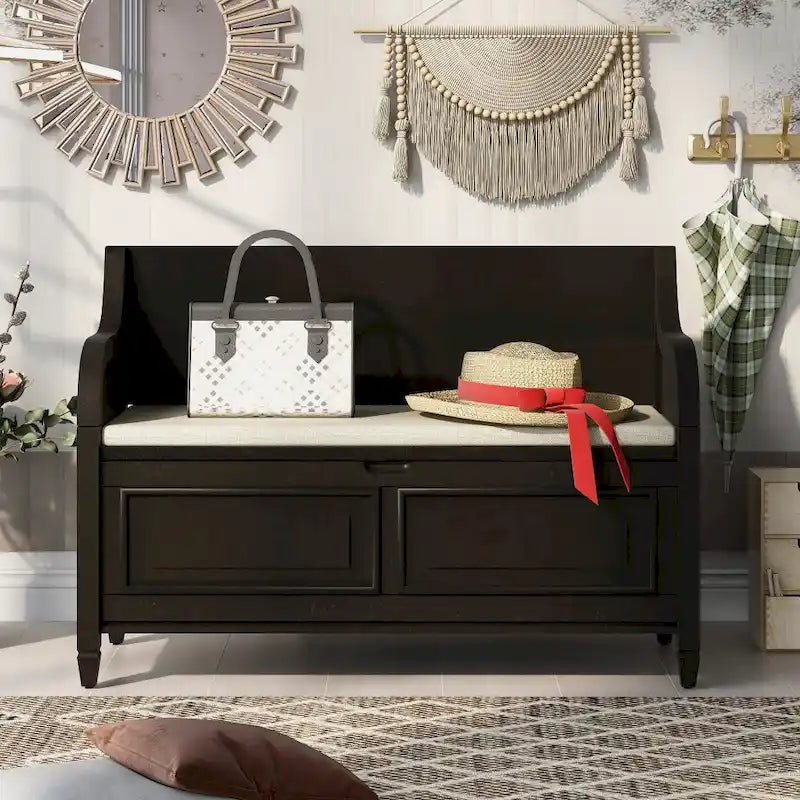 42 Rustic Style Solid wood Entryway Multifunctional Storage Bench
