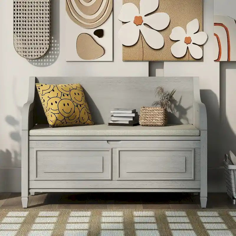 42 Rustic Style Solid wood Entryway Multifunctional Storage Bench