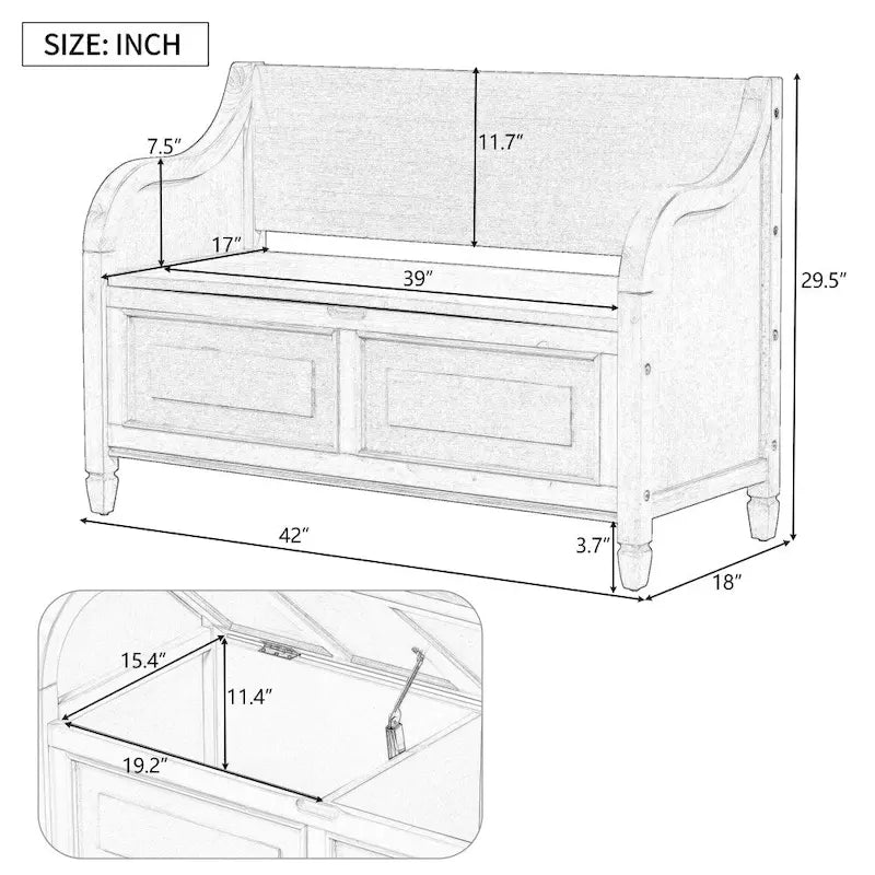 42 Rustic Style Solid wood Entryway Multifunctional Storage Bench
