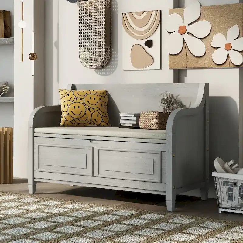42 Rustic Style Solid wood Entryway Multifunctional Storage Bench