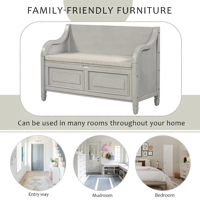 42 Rustic Style Solid wood Entryway Multifunctional Storage Bench