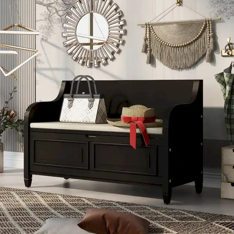 42 Rustic Style Solid wood Entryway Multifunctional Storage Bench