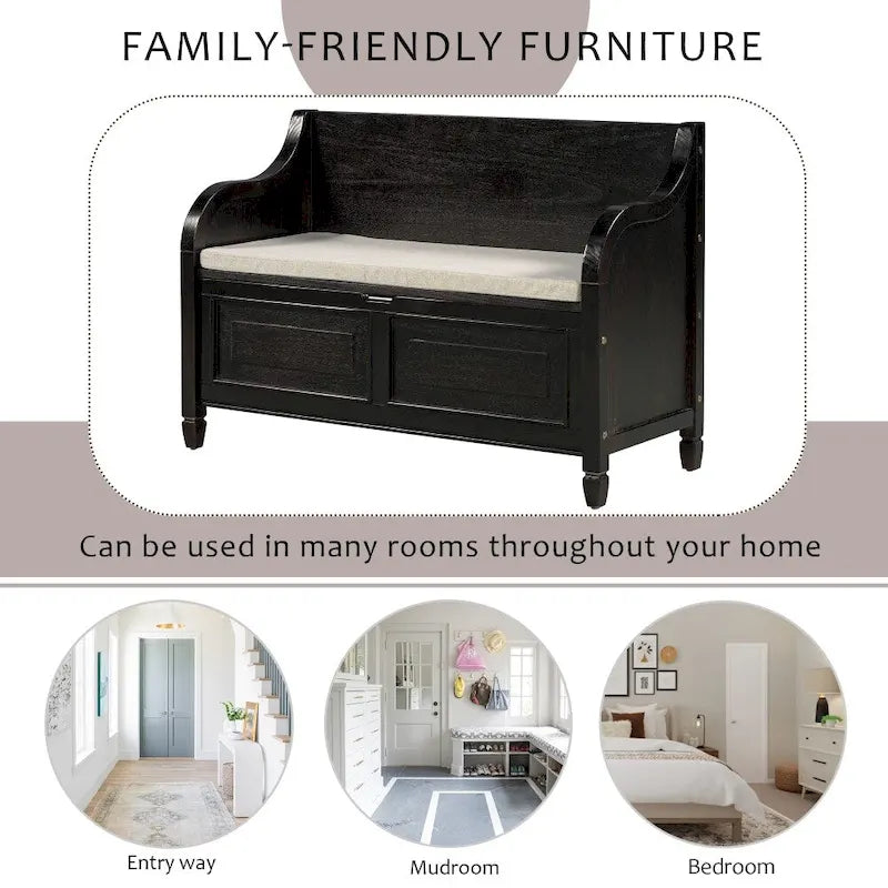 42 Rustic Style Solid wood Entryway Multifunctional Storage Bench