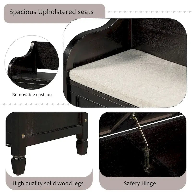 42 Rustic Style Solid wood Entryway Multifunctional Storage Bench