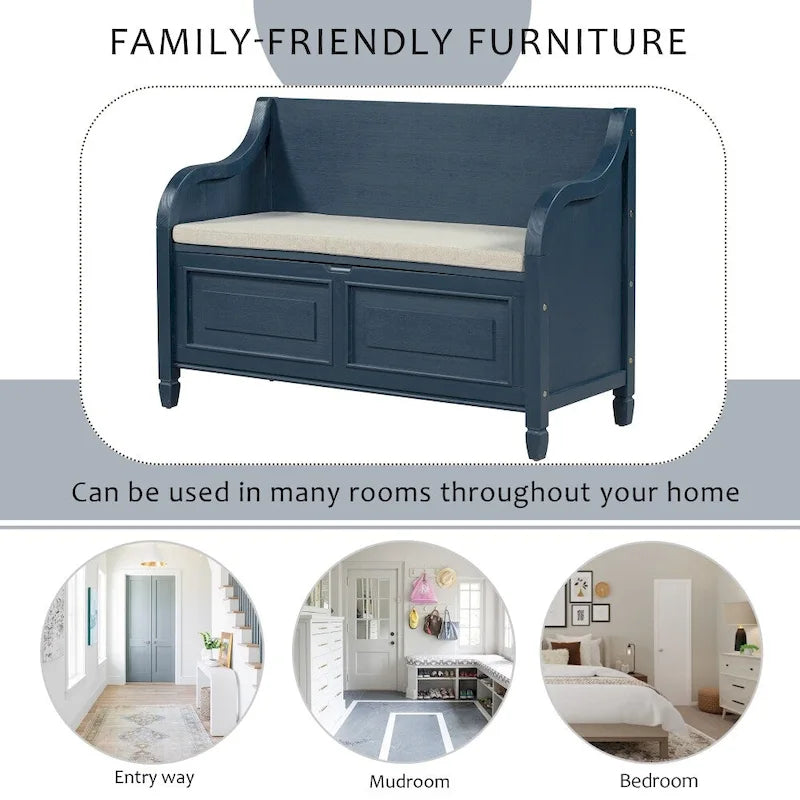 42 Rustic Style Solid wood Entryway Multifunctional Storage Bench
