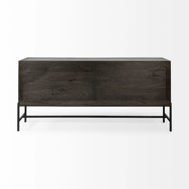 Light Brown w/ Black Metal Base 4 Door Glass Cabinet Sideboard - 70.0L x 18.0W x 32.0H
