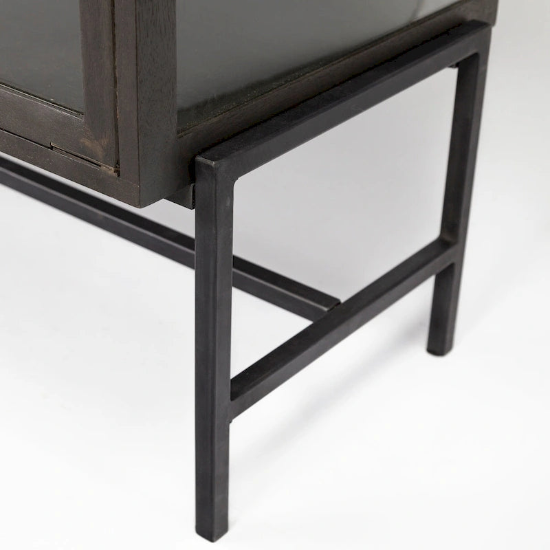 Light Brown w/ Black Metal Base 4 Door Glass Cabinet Sideboard - 70.0L x 18.0W x 32.0H
