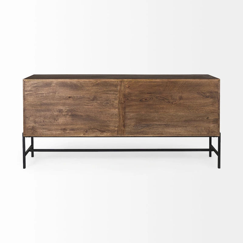 Light Brown w/ Black Metal Base 4 Door Glass Cabinet Sideboard - 70.0L x 18.0W x 32.0H