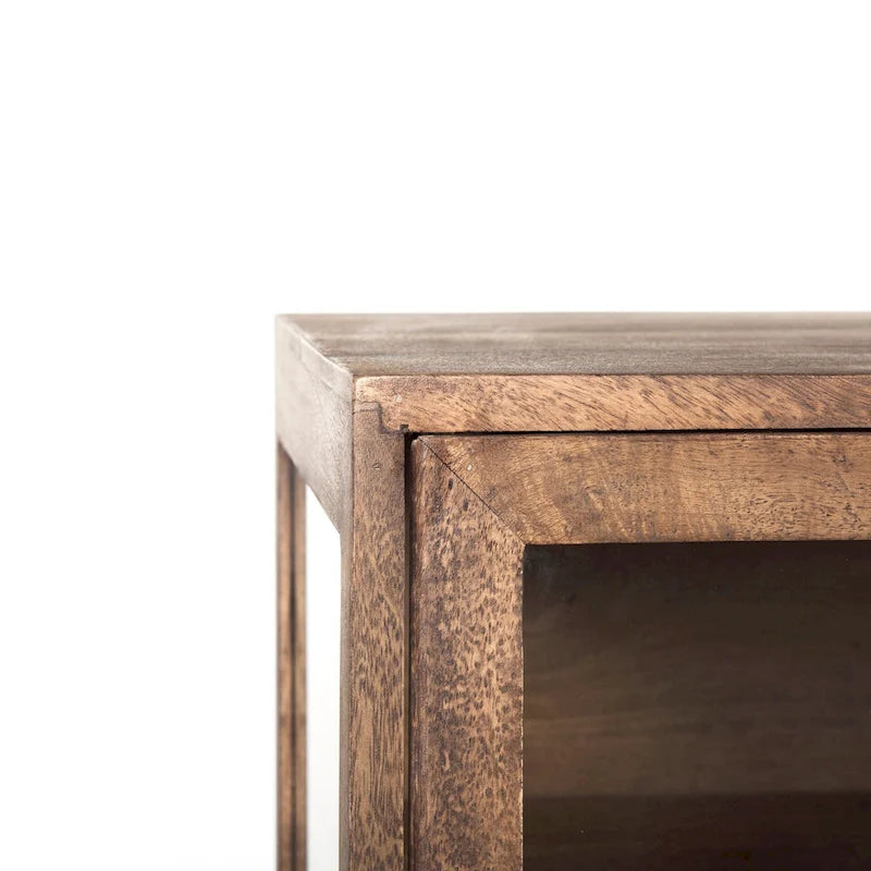 Light Brown w/ Black Metal Base 4 Door Glass Cabinet Sideboard - 70.0L x 18.0W x 32.0H