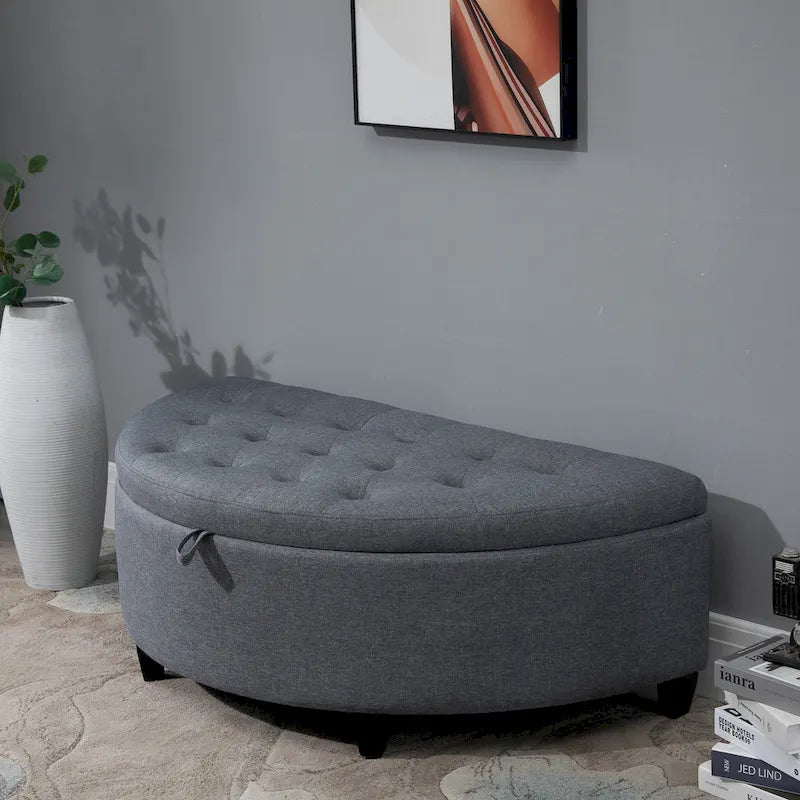 Half Circle Modern Luxurious Storage Polyester Fabric Ottoman Bed Bench with Legs Lift Lid Thick Sponge Pad Ideal Bench