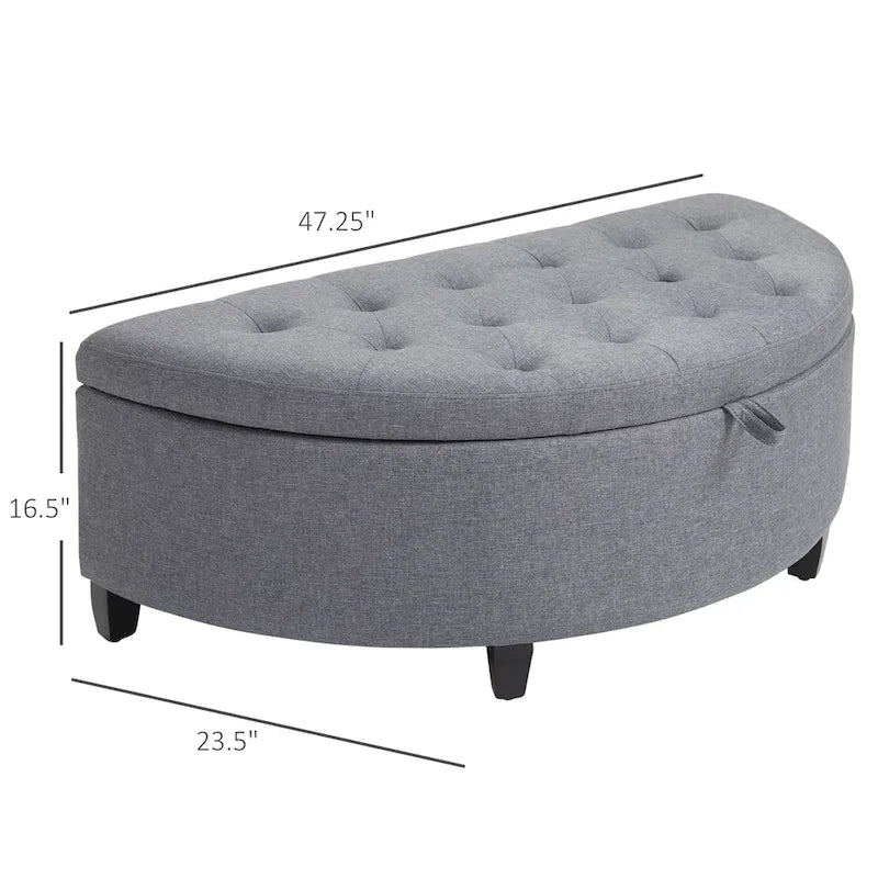 Half Circle Modern Luxurious Storage Polyester Fabric Ottoman Bed Bench with Legs Lift Lid Thick Sponge Pad Ideal Bench