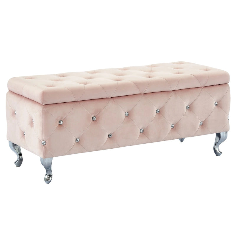 Velvet Storage Bench with Crystals, Blush