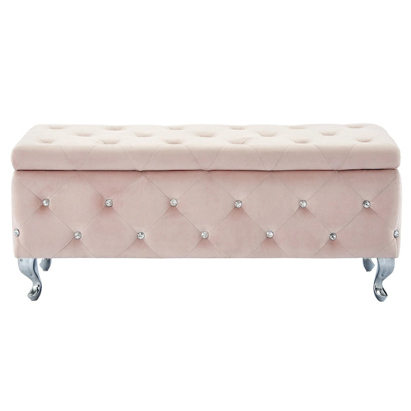 Velvet Storage Bench with Crystals, Blush