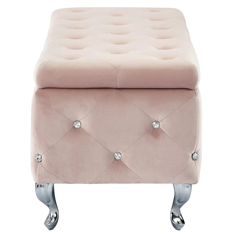 Velvet Storage Bench with Crystals, Blush