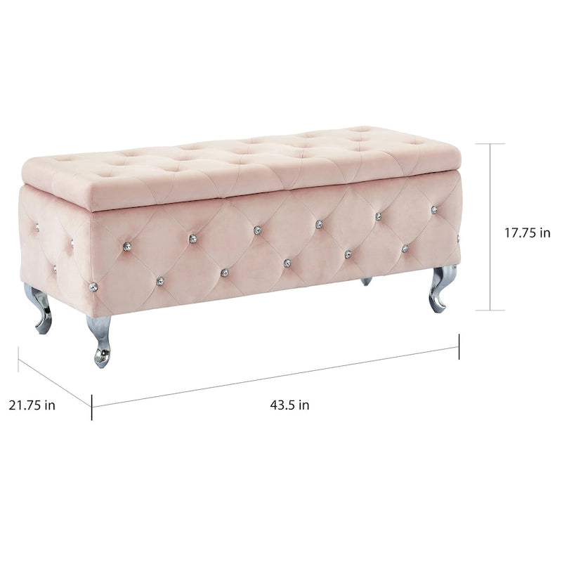 Velvet Storage Bench with Crystals, Blush