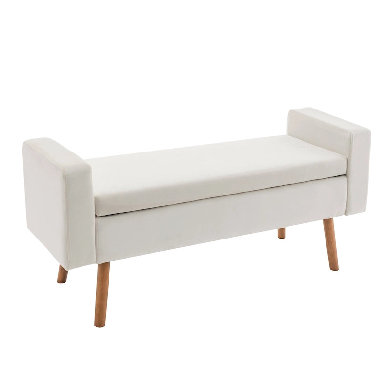Velvet Storage Bench with Rubberwood Legs