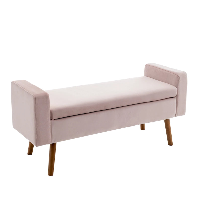 Velvet Storage Bench with Rubberwood Legs