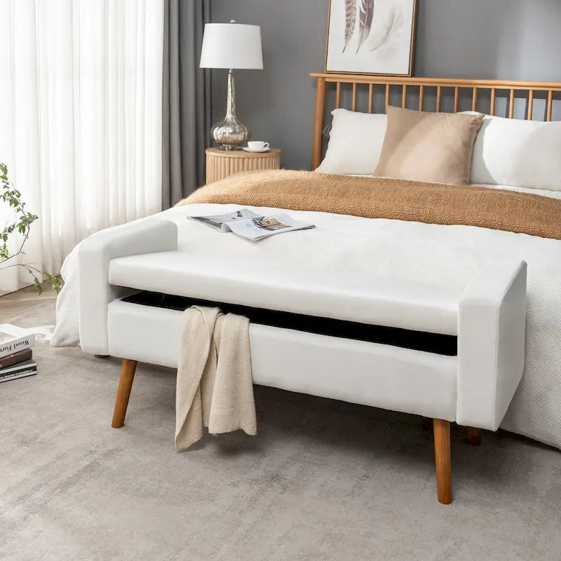 Velvet Storage Bench with Rubberwood Legs