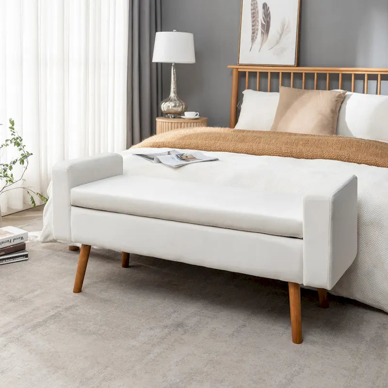 Velvet Storage Bench with Rubberwood Legs