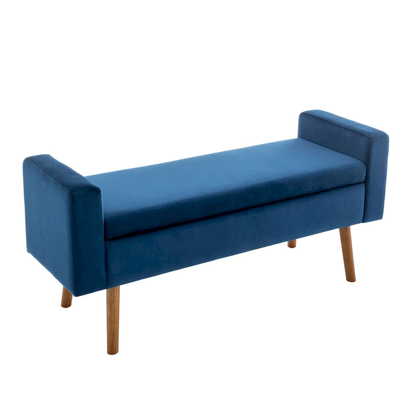 Velvet Storage Bench with Rubberwood Legs
