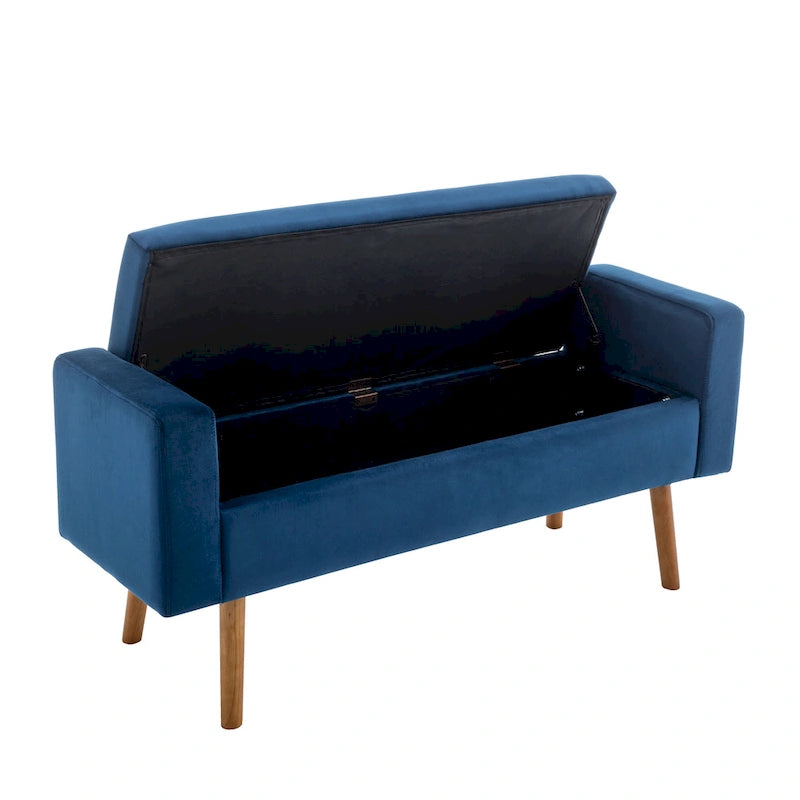 Velvet Storage Bench with Rubberwood Legs