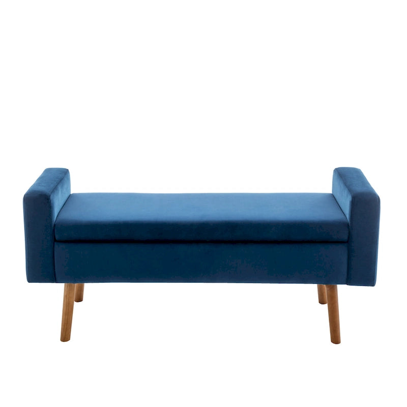 Velvet Storage Bench with Rubberwood Legs