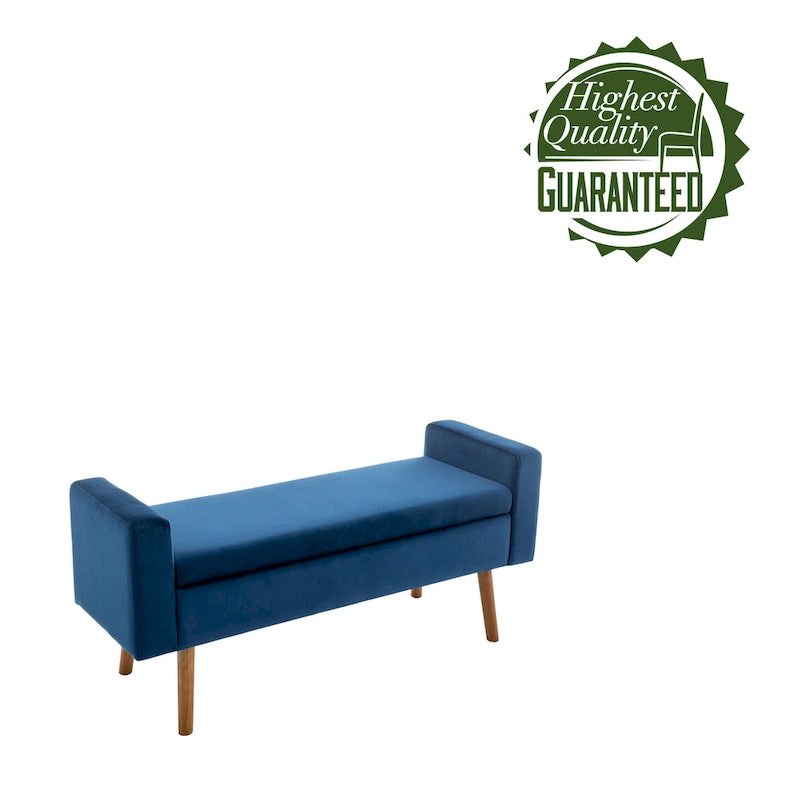 Velvet Storage Bench with Rubberwood Legs