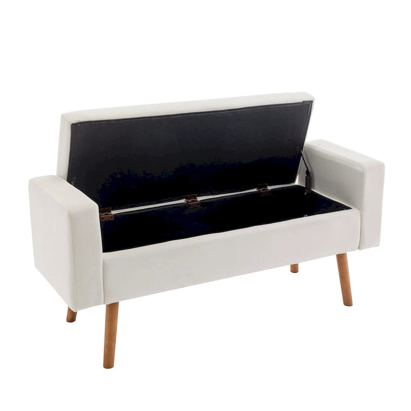 Velvet Storage Bench with Rubberwood Legs