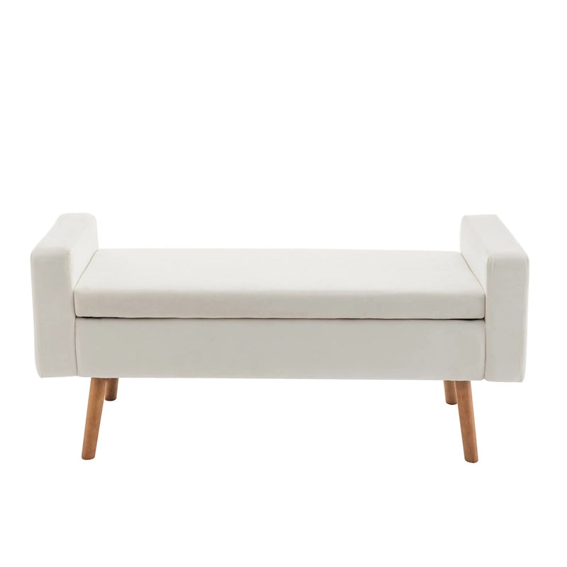 Velvet Storage Bench with Rubberwood Legs