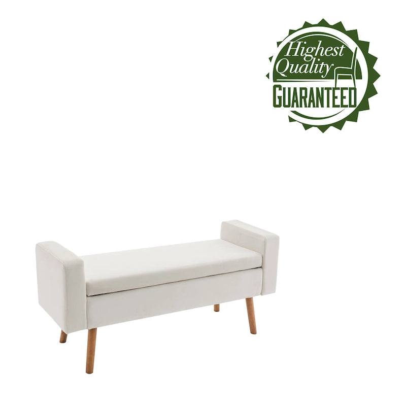 Velvet Storage Bench with Rubberwood Legs