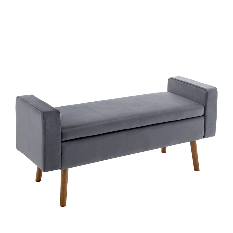 Velvet Storage Bench with Rubberwood Legs