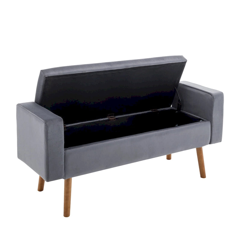 Velvet Storage Bench with Rubberwood Legs