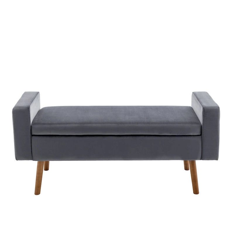 Velvet Storage Bench with Rubberwood Legs