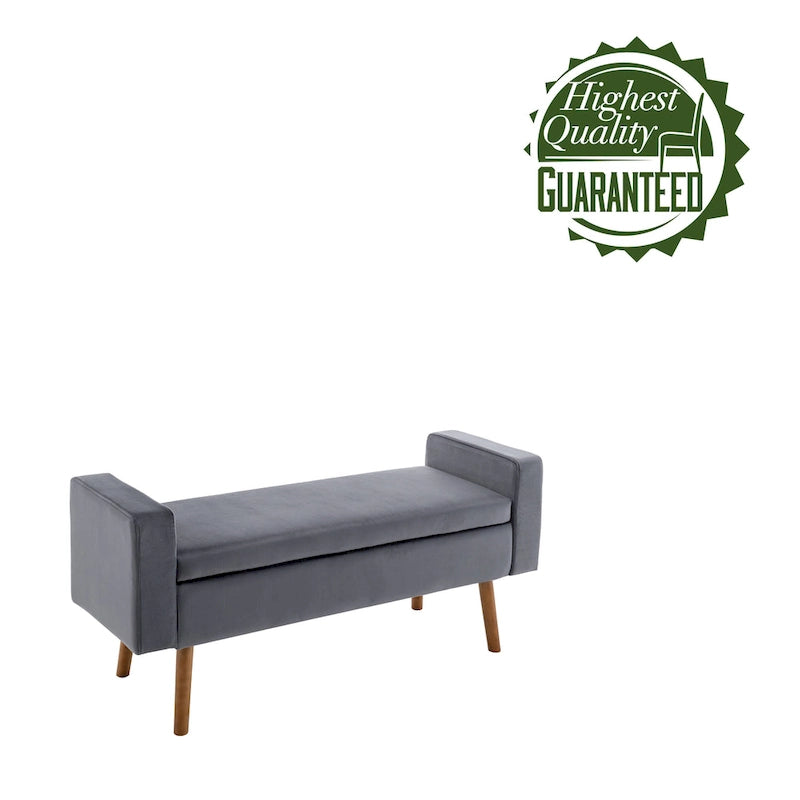 Velvet Storage Bench with Rubberwood Legs