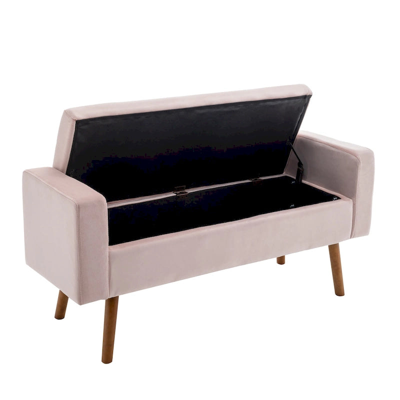 Velvet Storage Bench with Rubberwood Legs