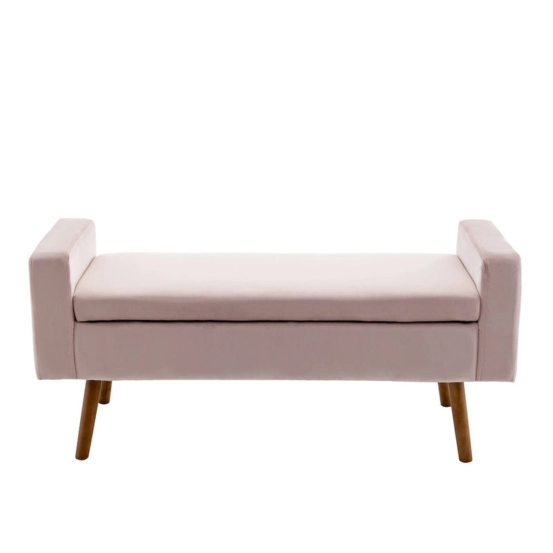 Velvet Storage Bench with Rubberwood Legs