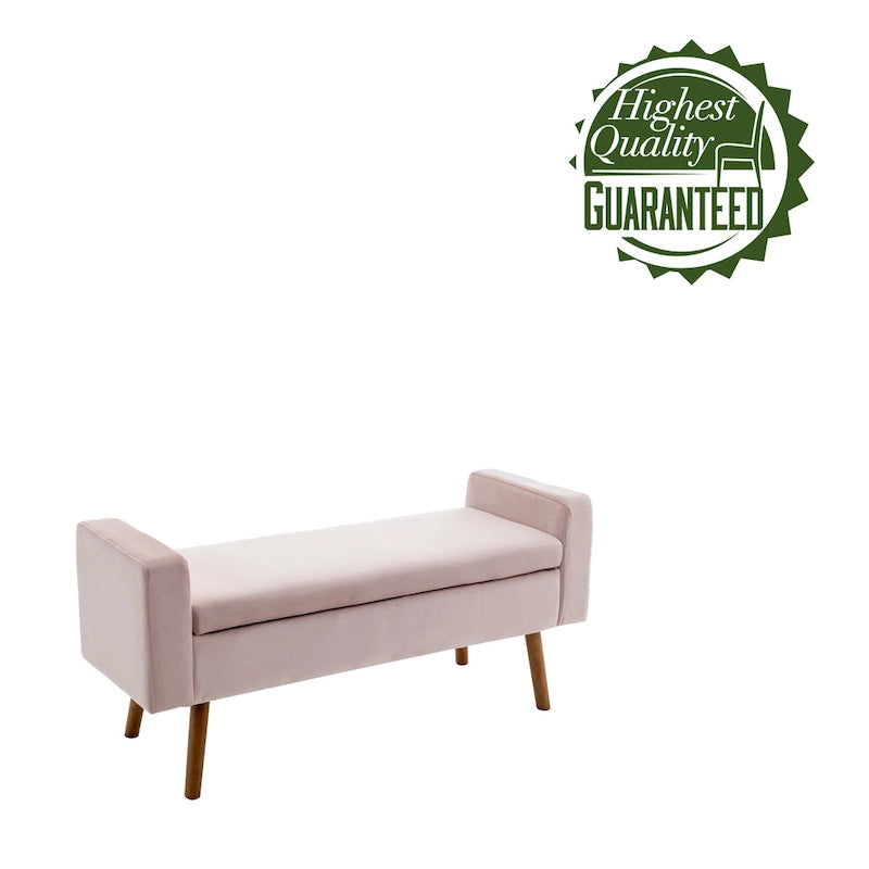 Velvet Storage Bench with Rubberwood Legs