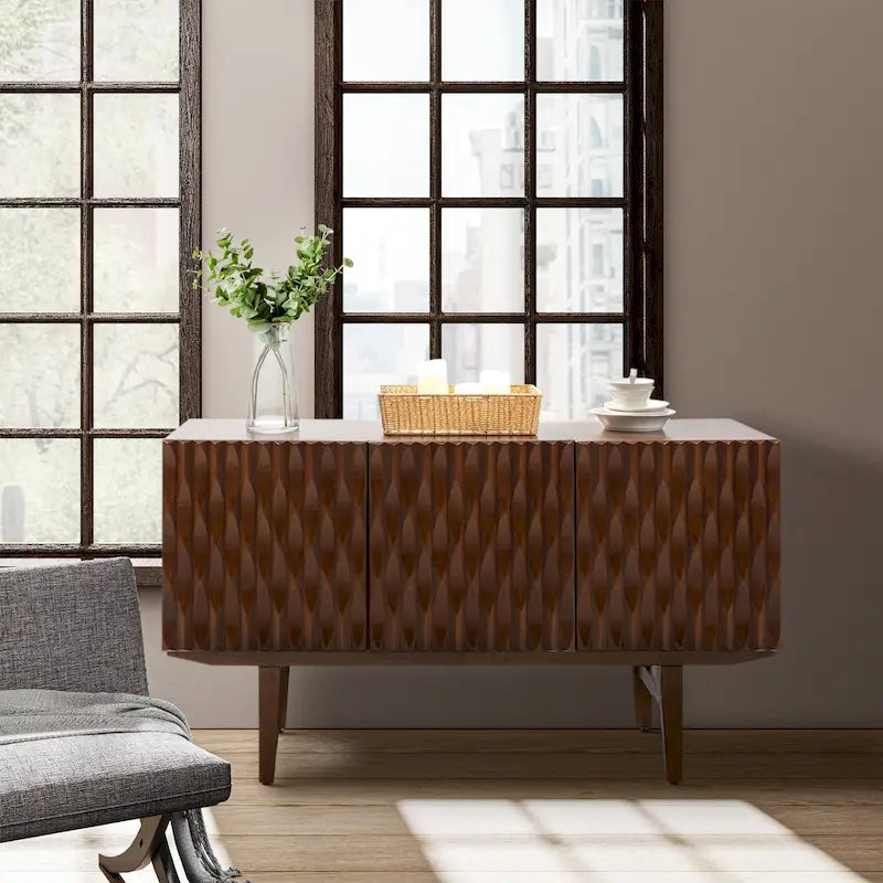 Modern Carved Geometric Patterns Sideboard By