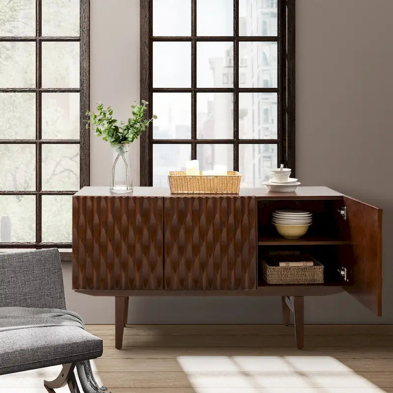 Modern Carved Geometric Patterns Sideboard By