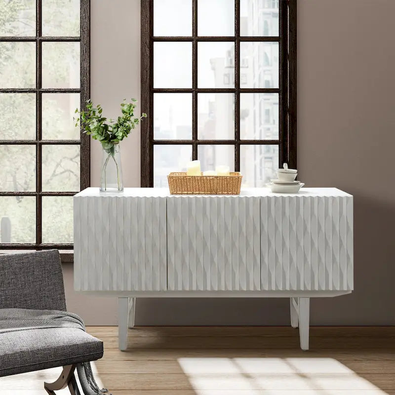 Modern Carved Geometric Patterns Sideboard By