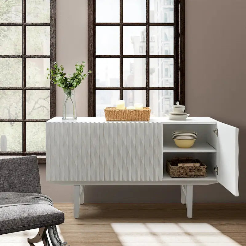 Modern Carved Geometric Patterns Sideboard By