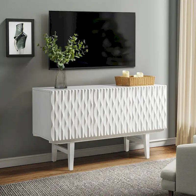 Modern Carved Geometric Patterns Sideboard By