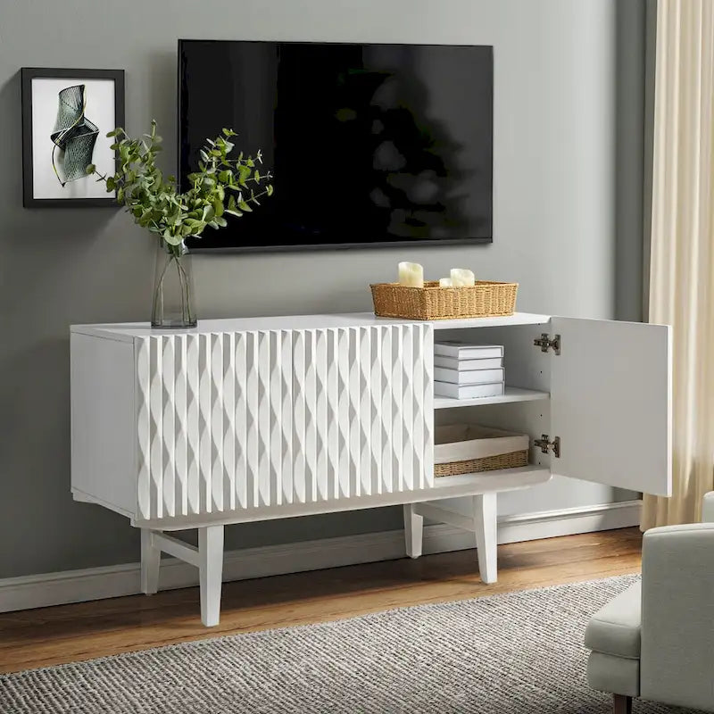 Modern Carved Geometric Patterns Sideboard By
