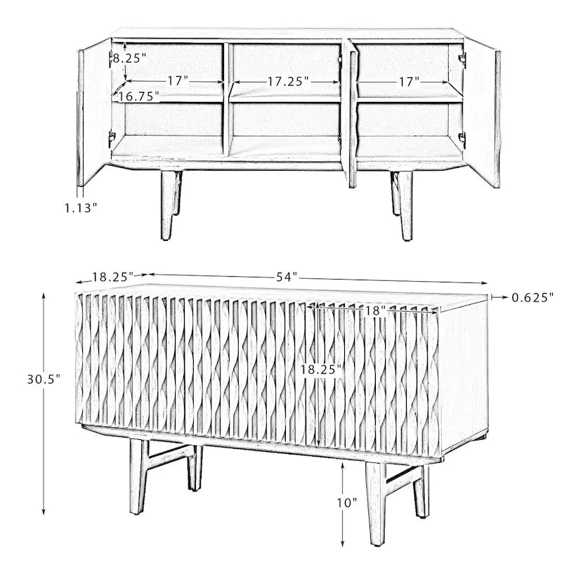 Modern Carved Geometric Patterns Sideboard By