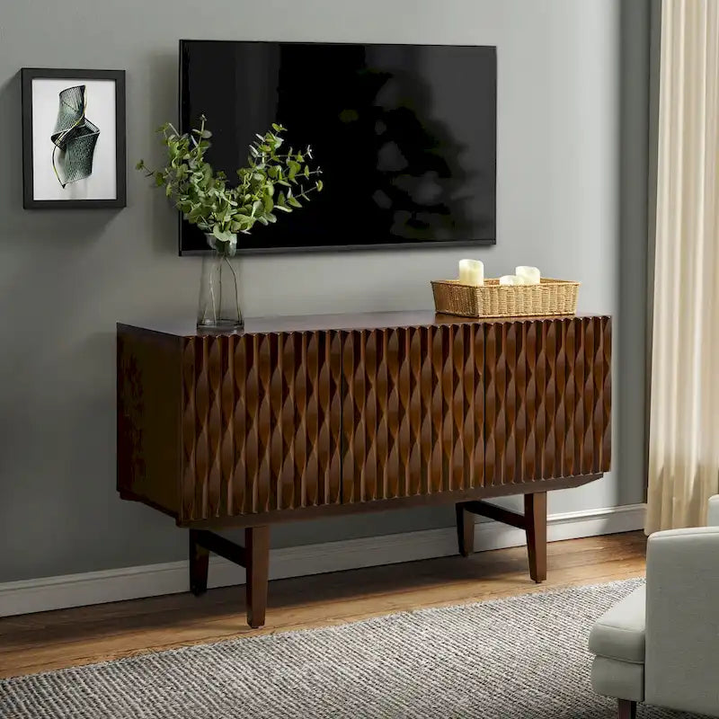 Modern Carved Geometric Patterns Sideboard By