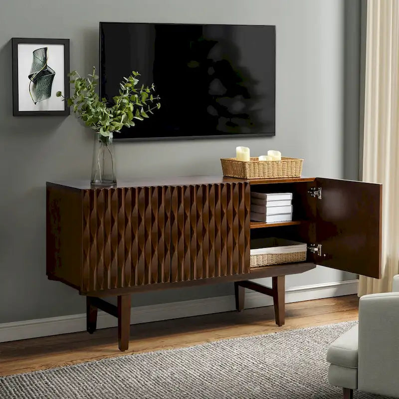 Modern Carved Geometric Patterns Sideboard By