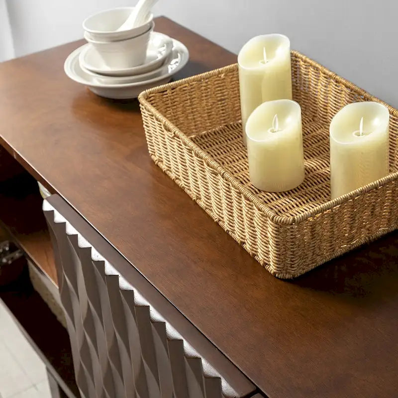 Modern Carved Geometric Patterns Sideboard By