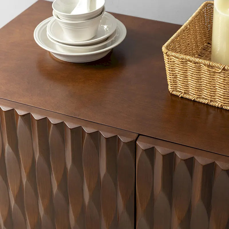 Modern Carved Geometric Patterns Sideboard By